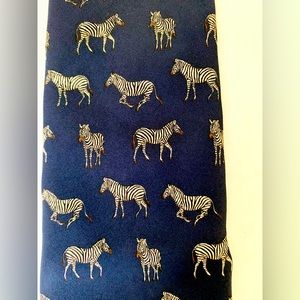 Men’s 100% silk dark navy blue neck tie with beautiful pattern of zebras